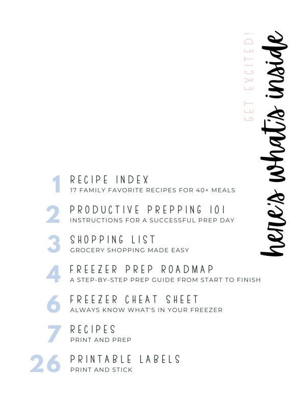 freezer meal prepping table of contents